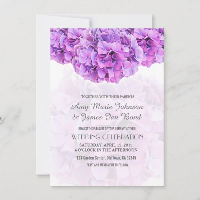 Purple hydrangea wedding invitations (Front)