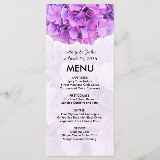 Purple hydrangea wedding menu hydrangea4 (Front)