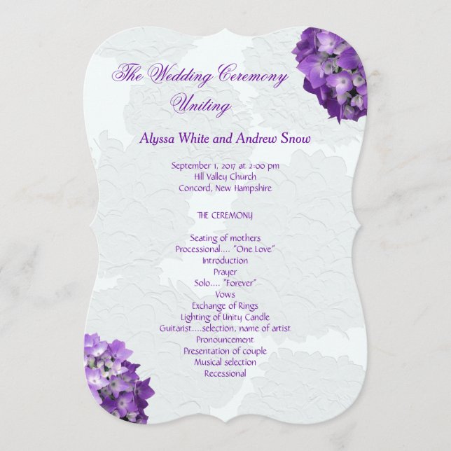 Purple Hydrangea Wedding Program Templates (Front)