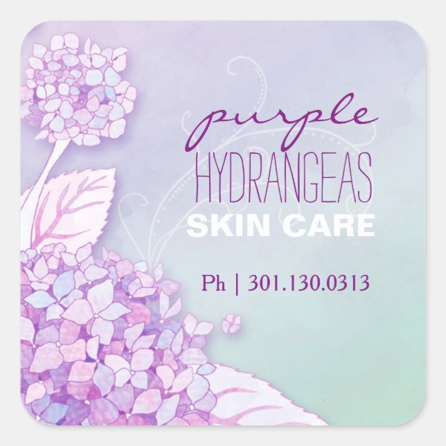 Purple Hydrangeas Business Advertising Square Sticker (Front)