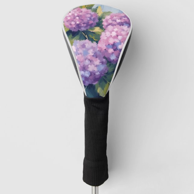 Purple Hydrangeas Floral Watercolor Painting Golf Head Cover (Front)