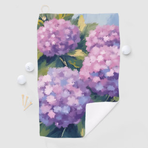 Purple Hydrangeas Floral Watercolor Painting Golf Towel