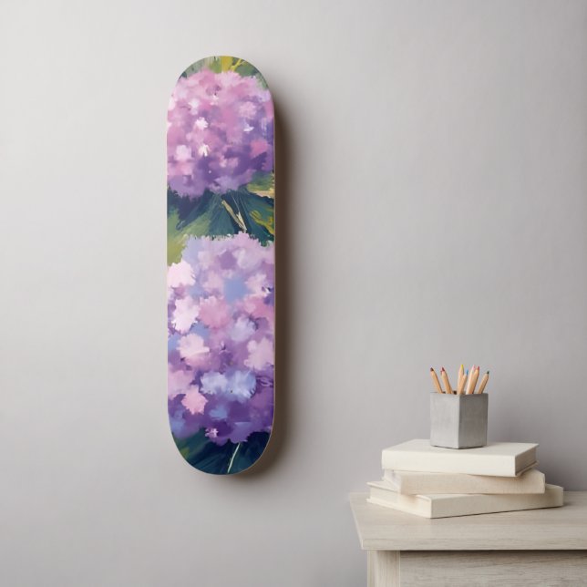 Purple Hydrangeas Floral Watercolor Skateboard (Wall Art)