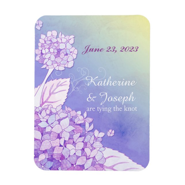 Purple Hydrangeas Floral Wedding Save the Date Magnet (Vertical)