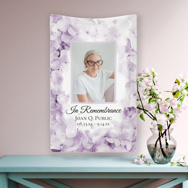 Purple Hydrangeas Watercolor Funeral Memorial Banner (Creator Uploaded)