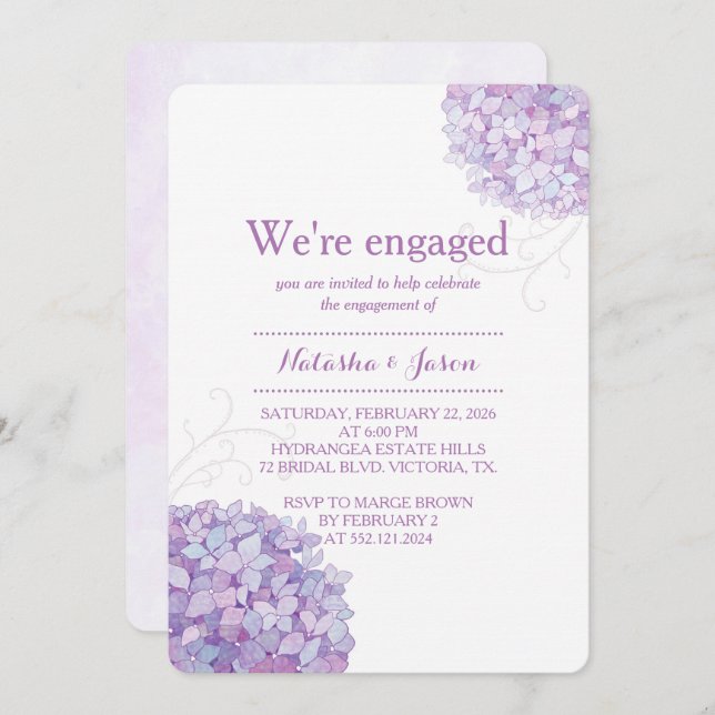 Purple Hydrangeas Wedding Engagement Party Invitation (Front/Back)