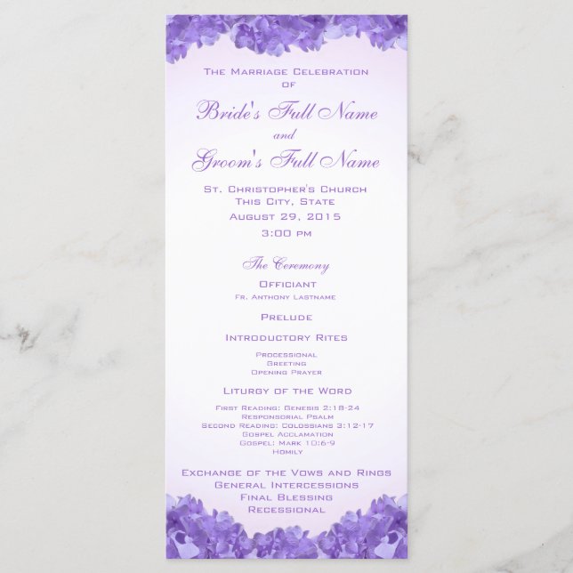 Purple Hydrangeas Wedding Program Programme (Front)