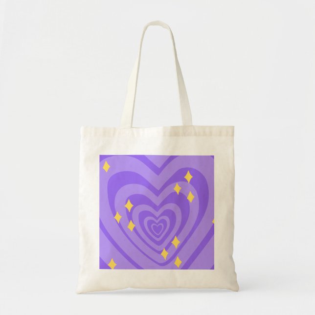 Purple hypnotic heart pattern Y2K with sparkles Tote Bag (Front)