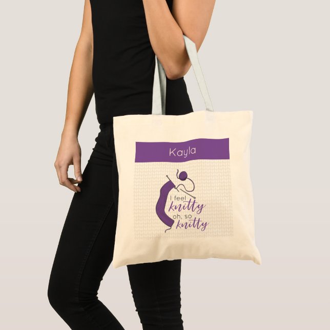 Purple I Feel Knitty, Oh So Knitty Tote Bag (Front (Product))