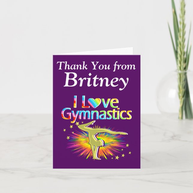 PURPLE I LOVE GYMNASTICS NOTE CARDS (Front)
