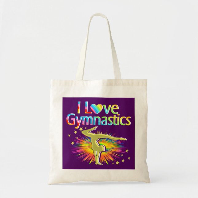 PURPLE I LOVE GYMNASTICS TOTE BAG (Front)