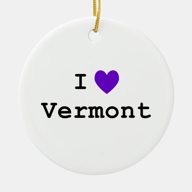 Purple I Love Vermont Ceramic Tree Decoration (Front)