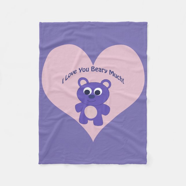 Purple I love you Beary Much! Fleece Blanket (Front)