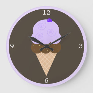 Purple Ice Cream Cone Large Clock