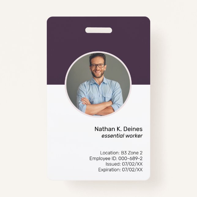 Purple ID | Employee Photo ID Company Security ID Badge (Front)