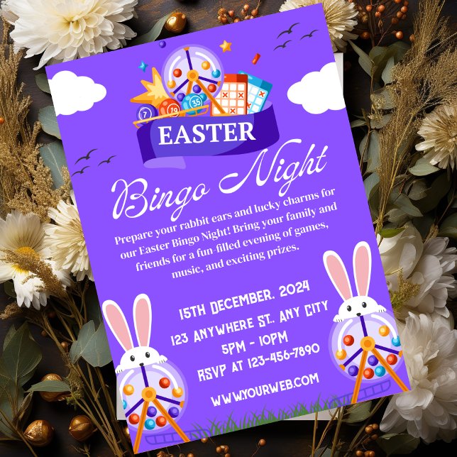 Purple Illustrated Easter Bingo Night Invitation (Creator Uploaded)