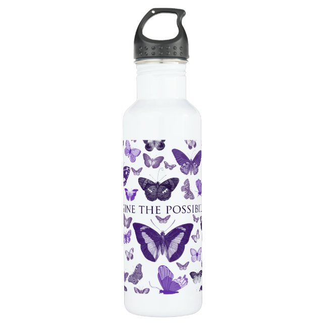 Purple Imagine Butterflies 710 Ml Water Bottle (Front)