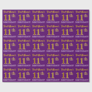 Purple, Imitation Gold Look "11th BIRTHDAY" Wrapping Paper