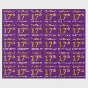 Purple, Imitation Gold Look "17th BIRTHDAY" Wrapping Paper