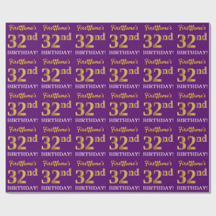 Purple, Imitation Gold Look "32nd BIRTHDAY" Wrapping Paper