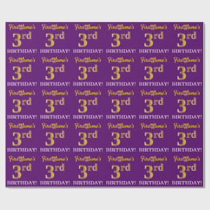 Purple, Imitation Gold Look "3rd BIRTHDAY" Wrapping Paper