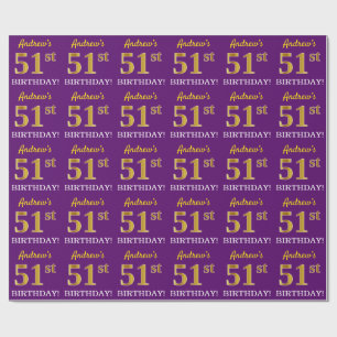 Purple, Imitation Gold Look "51st BIRTHDAY" Wrapping Paper