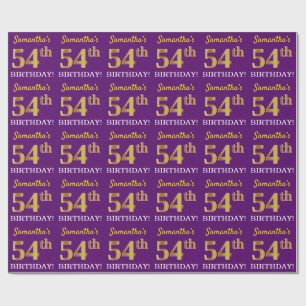 Purple, Imitation Gold Look "54th BIRTHDAY" Wrapping Paper