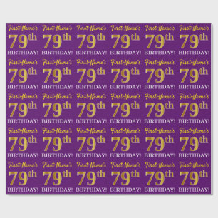 Purple, Imitation Gold Look "79th BIRTHDAY" Wrapping Paper
