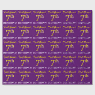Purple, Imitation Gold Look "7th BIRTHDAY" Wrapping Paper