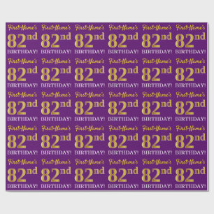 Purple, Imitation Gold Look "82nd BIRTHDAY" Wrapping Paper