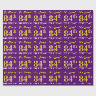 Purple, Imitation Gold Look "84th BIRTHDAY" Wrapping Paper