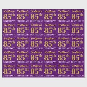Purple, Imitation Gold Look "85th BIRTHDAY" Wrapping Paper