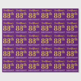 Purple, Imitation Gold Look "88th BIRTHDAY" Wrapping Paper