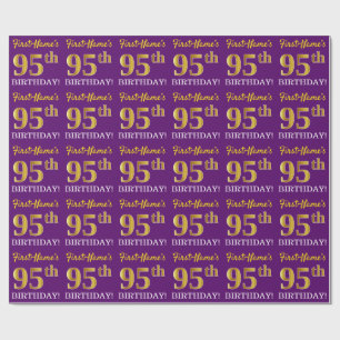 Purple, Imitation Gold Look "95th BIRTHDAY" Wrapping Paper