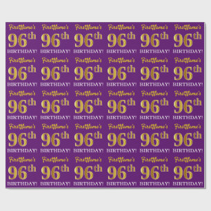 Purple, Imitation Gold Look "96th BIRTHDAY" Wrapping Paper