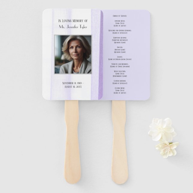 Purple  In Loving Memory  Elegant Funeral Memorial Hand Fan (Front and Back)