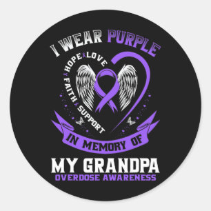 Purple In Memory Of Grandpa Drug Overdose Awarenes Classic Round Sticker