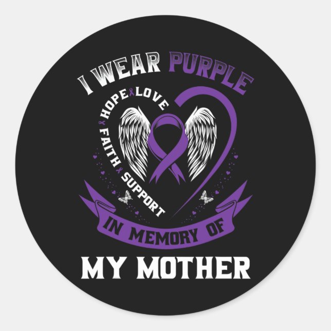 Purple In Memory Of Mum Mother Pancreatic Cancer A Classic Round Sticker (Front)