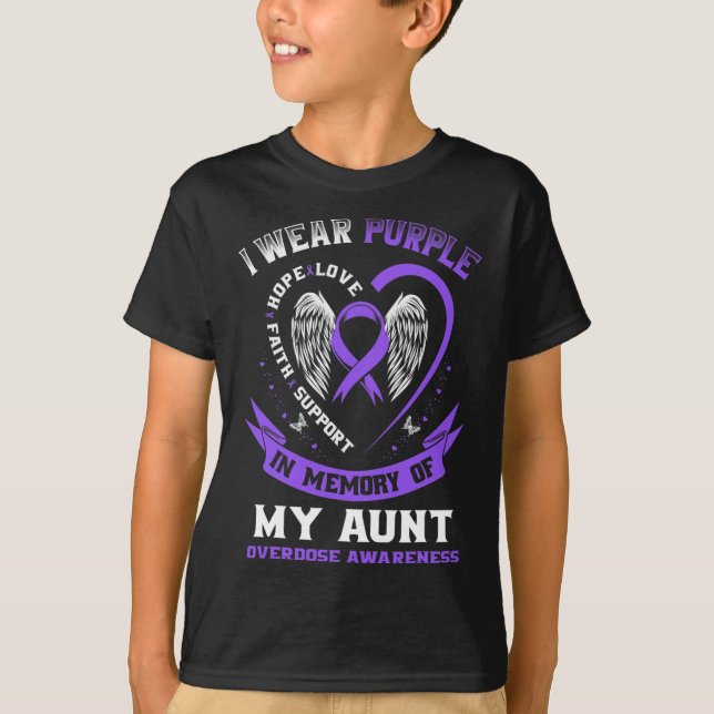 Purple In Memory of my Aunt Drug Overdose Awarenes T-Shirt (Front)