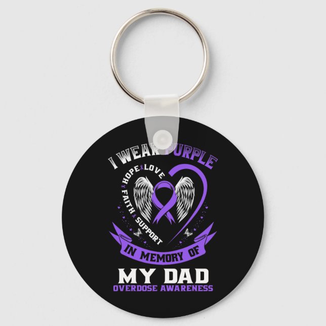 Purple In Memory of my Dad Drug Overdose Awareness Key Ring (Front)