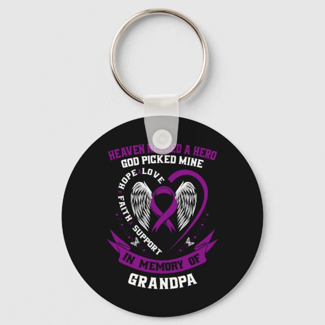 Purple In Memory of my Grandpa Pancreatic Cancer A Key Ring (Front)