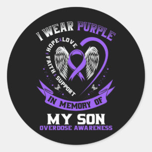 Purple In Memory Of My Son Drug Overdose Awareness Classic Round Sticker