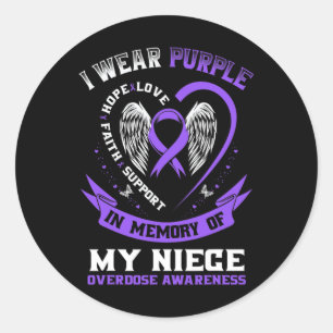Purple In Memory of my Son Drug Overdose Awareness Classic Round Sticker