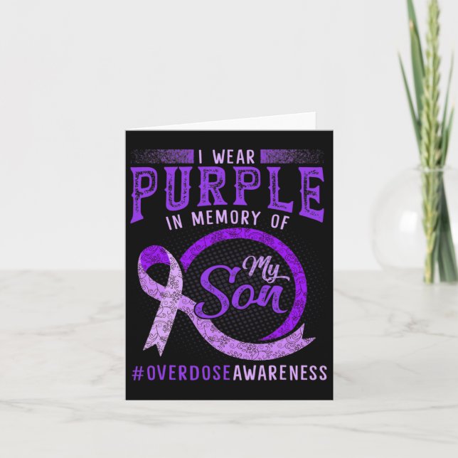 Purple In Memory Of My Son Overdose Awareness Ribb Card (Front)