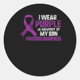 Purple In Memory Of My Son Overdose Awareness Ribb Classic Round Sticker