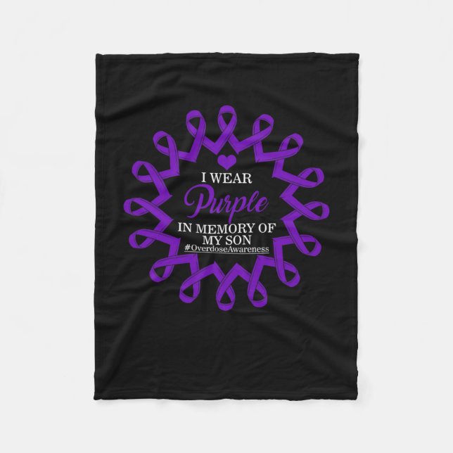 Purple In Memory Of My Son Overdose Awareness Ribb Fleece Blanket (Front)