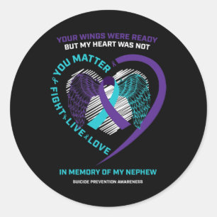 Purple In Memory Of Nephew Suicide Prevention Awar Classic Round Sticker