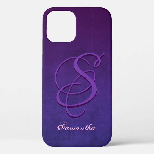 Purple Indigo Blue stylish rustic monogram Case-Mate iPhone Case (Back)