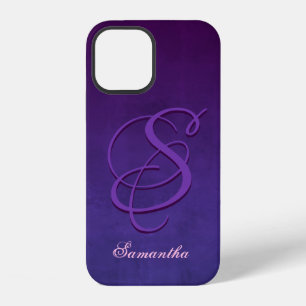 Purple Indigo Blue stylish rustic monogram iPhone 12 Case