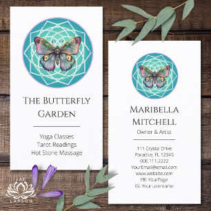 Purple Indigo Butterfly Mystical Mandala Turquoise Business Card